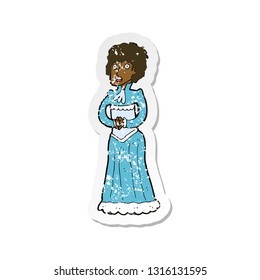 retro distressed sticker of a cartoon shocked victorian woman