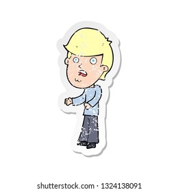 retro distressed sticker of a cartoon shocked man
