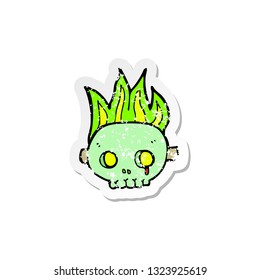 retro distressed sticker of a cartoon skull mask