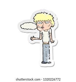 retro distressed sticker of a cartoon smoker