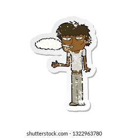 retro distressed sticker of a cartoon smoker