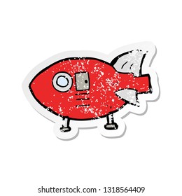 retro distressed sticker of a cartoon space rocket