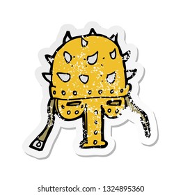 retro distressed sticker of a cartoon spiked helmet