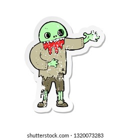 retro distressed sticker of a cartoon spooky zombie