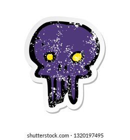 retro distressed sticker of a cartoon spooky skull symbol