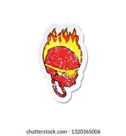 retro distressed sticker of a cartoon spooky skull with eye patch