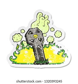 retro distressed sticker of a cartoon spooky grave