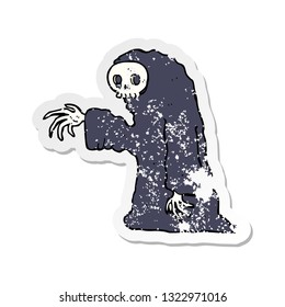 retro distressed sticker of a cartoon spooky halloween costume