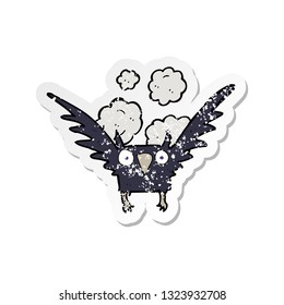 retro distressed sticker of a cartoon spooky bird
