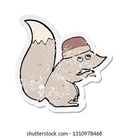 retro distressed sticker of a cartoon squirrel wearing hat