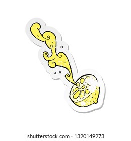 retro distressed sticker of a cartoon squirting lemon