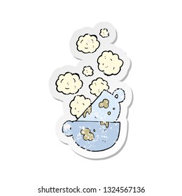retro distressed sticker of a cartoon stack of dirty coffee cups