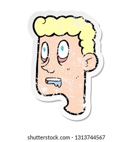 retro distressed sticker of a cartoon staring man drooling