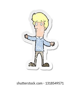 retro distressed sticker of a cartoon startled man