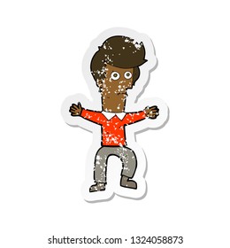 retro distressed sticker of a cartoon startled man