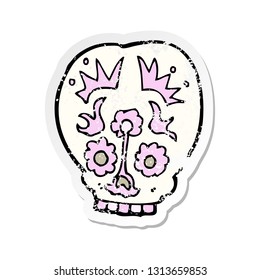 retro distressed sticker of a cartoon sugar skull
