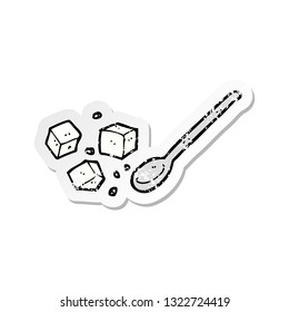 retro distressed sticker of a cartoon sugar lumps and spoon
