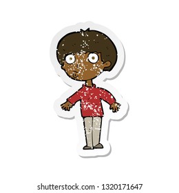 retro distressed sticker of a cartoon surprised boy