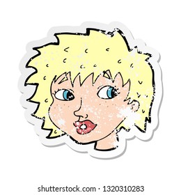 retro distressed sticker of a cartoon surprised woman