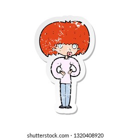 retro distressed sticker of a cartoon surprised woman