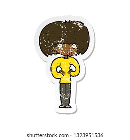 retro distressed sticker of a cartoon surprised woman