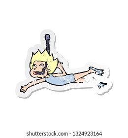 retro distressed sticker of a cartoon swimmer with snorkel