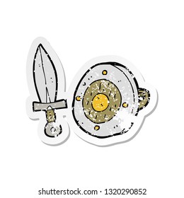 retro distressed sticker of a cartoon sword and shield