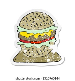 retro distressed sticker of a cartoon tasty burger