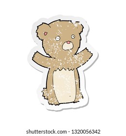 adesivo retro angustiado de um ursinho de pelúcia de desenho animado