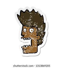 retro distressed sticker of a cartoon terrified man