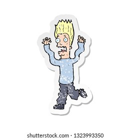 retro distressed sticker of a cartoon terrified man