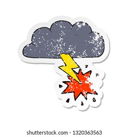 pegatina retro angustiada de un thundercloud de dibujos animados