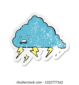 pegatina retro angustiada de un thundercloud de dibujos animados