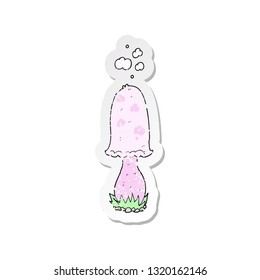 pegatina retro angustiada de una caricatura toadstool