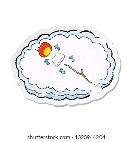 retro distressed sticker of a cartoon toasted marshmallow process