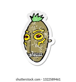 retro distressed sticker of a cartoon tribal mask