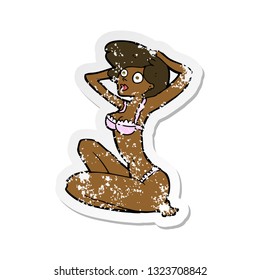 retro distressed sticker of a cartoon underwear model