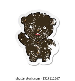 retro distressed sticker of a cartoon unhappy black teddy bear