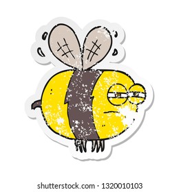 retro distressed sticker of a cartoon unhappy bee