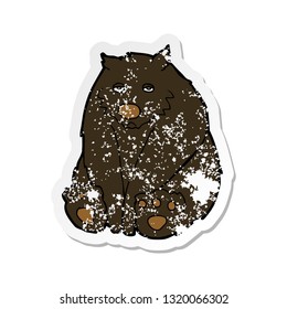 retro distressed sticker of a cartoon unhappy black bear