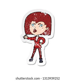 retro distressed sticker of a cartoon vampire girl