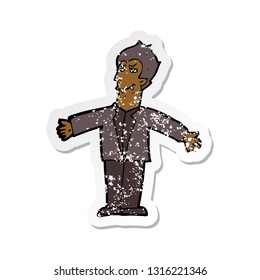 retro distressed sticker of a cartoon vampire man with open arms