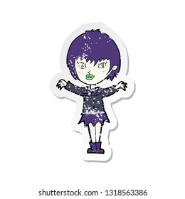 retro distressed sticker of a cartoon vampire girl