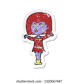retro distressed sticker of a cartoon vampire girl