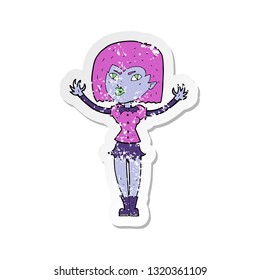 retro distressed sticker of a cartoon vampire girl