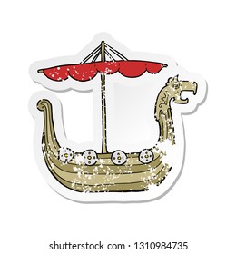retro distressed sticker of a cartoon viking ship
