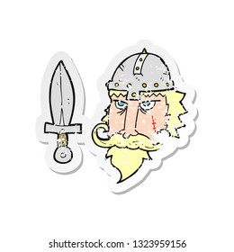 retro distressed sticker of a cartoon viking warrior