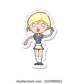 retro distressed sticker of a cartoon waitress making hand gesture