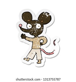 retro distressed sticker of a cartoon waving mouse