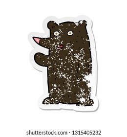 retro distressed sticker of a cartoon waving black bear